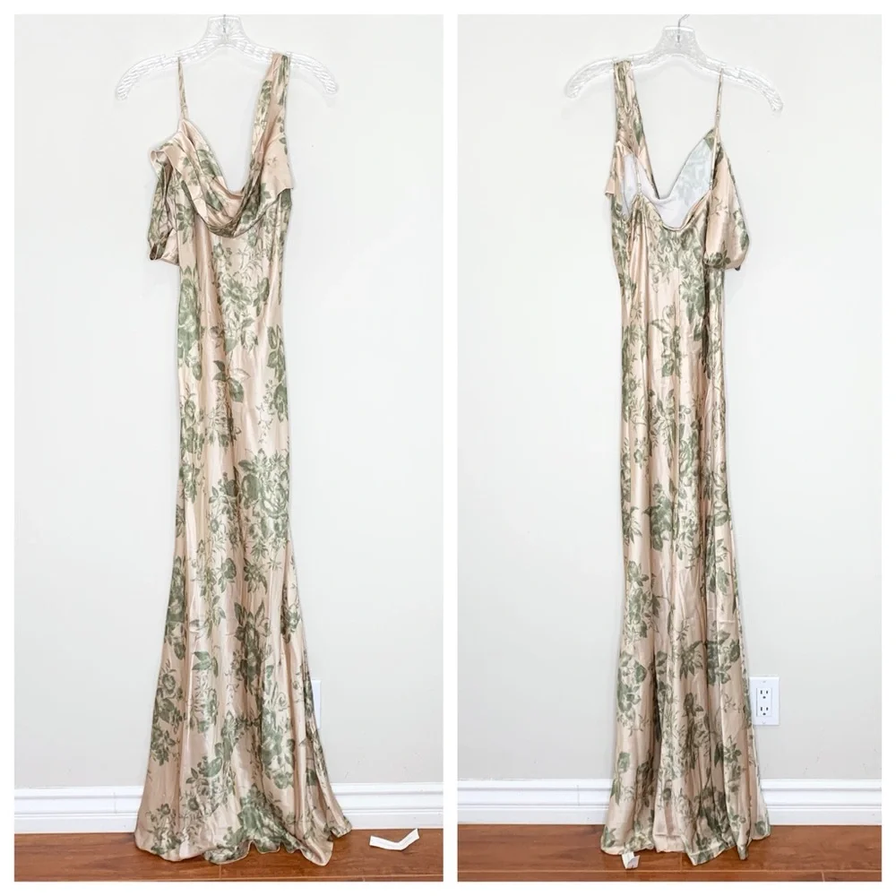 NEW Reformation Ronda Silk Maxi Dress Gown (Sz 8) Cowl Neck Symphonic Floral - Picture 5 of 16